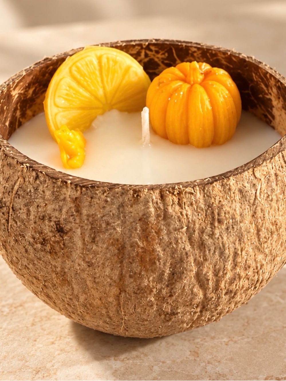 Handcrafted Coconut Shell Citrus Candle - Yellow